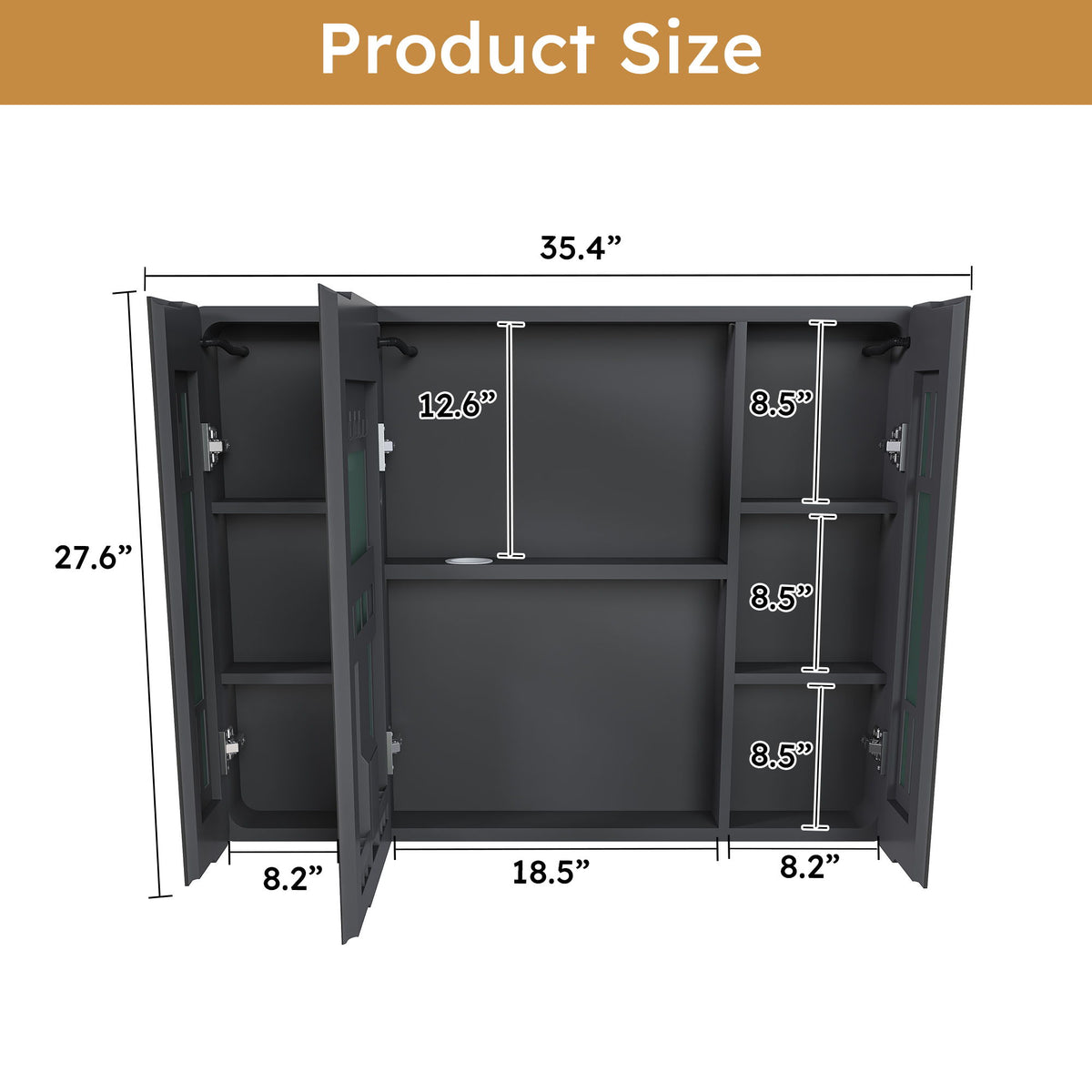 Aluminium Medicine Cabinet Mirror With LED Light And Defogging Function - Gray