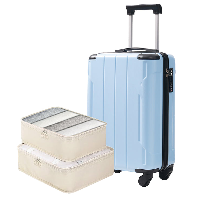 20-Inch Hardshell Carry-On Luggage, Lightweight Durable ABS Suitcase with Spinner Wheels, Built-in TSA Lock, 2 Packing Cubes, Skyblue