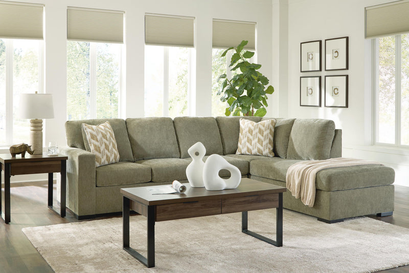 Bridgepoint sectional sofa with corner chaise, light gray fabric, throw pillows and chaise ottoman
