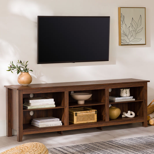 Aglow - 3 Shelf Open Storage 70" TV Stand For 80" TVs - Dark Walnut
