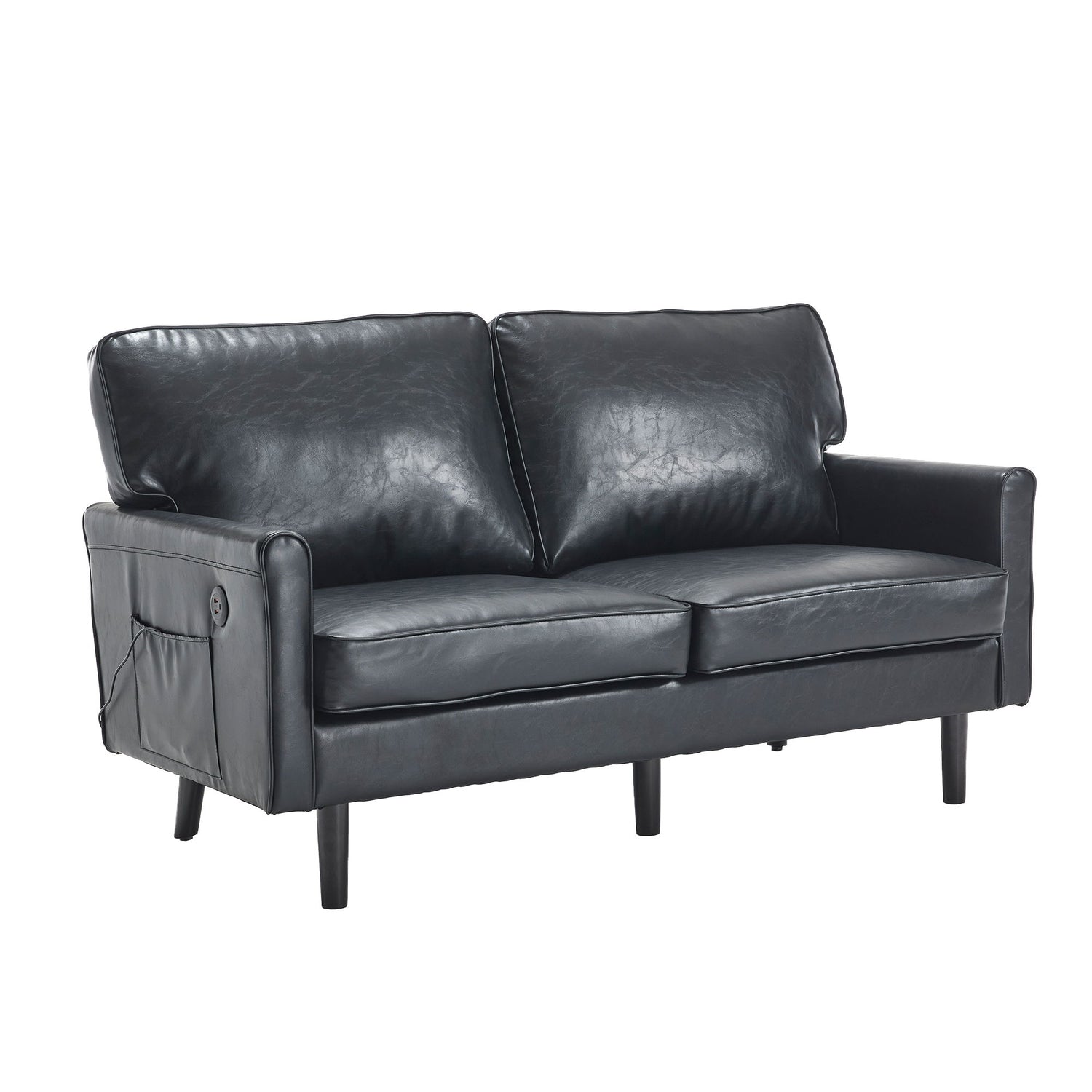 Mid Century Modern Loveseat Sofa With USB Ports, Removable Pillow Cover