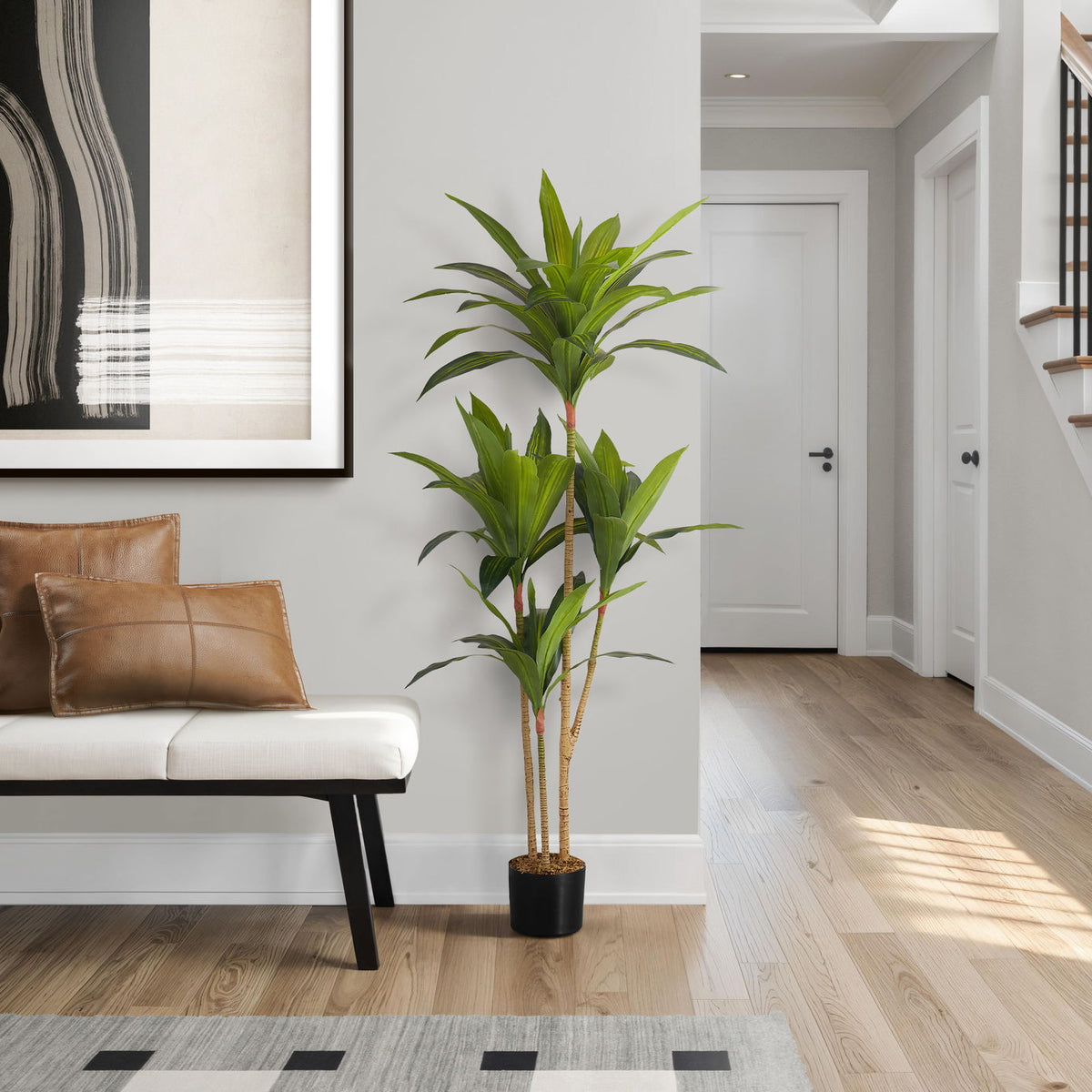 51" Tall, Artificial Plant, Dracaena Tree, Indoor, Faux, Fake, Floor, Greenery, Potted, Real Touch, Decorative - Green / Black