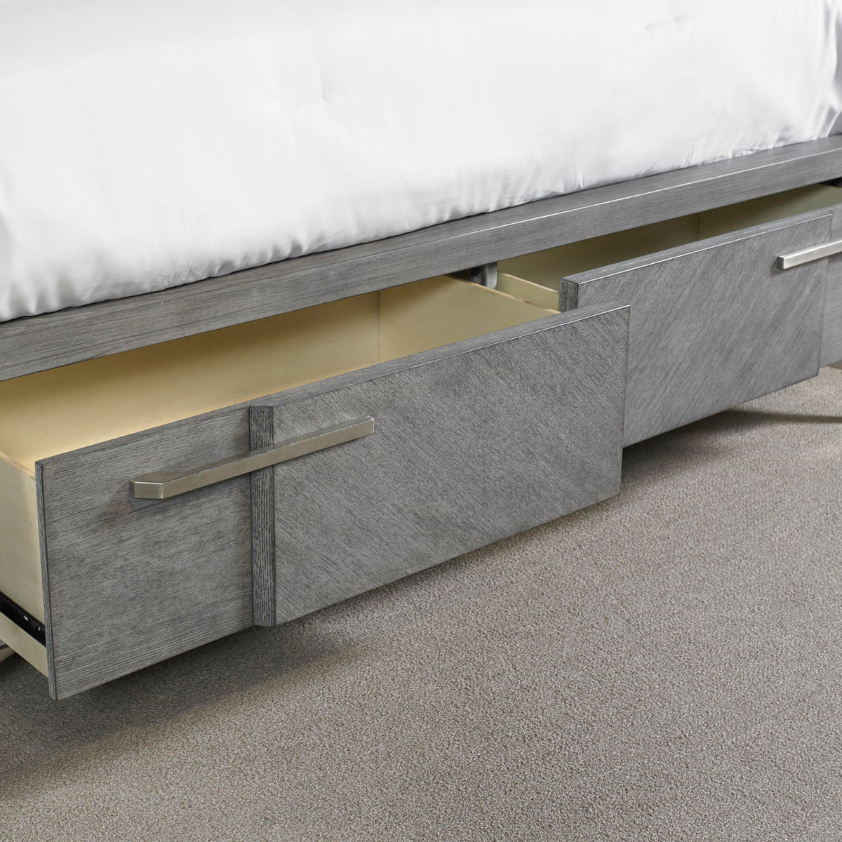 Storage Bed With Bookmatched Veneer