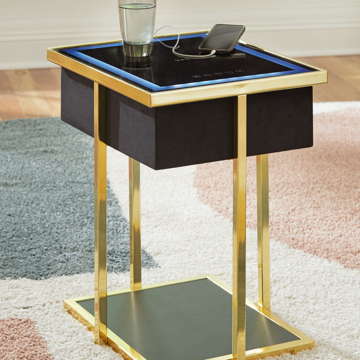 Rexwell - Accent Table With Speaker - Black / Gold Finish