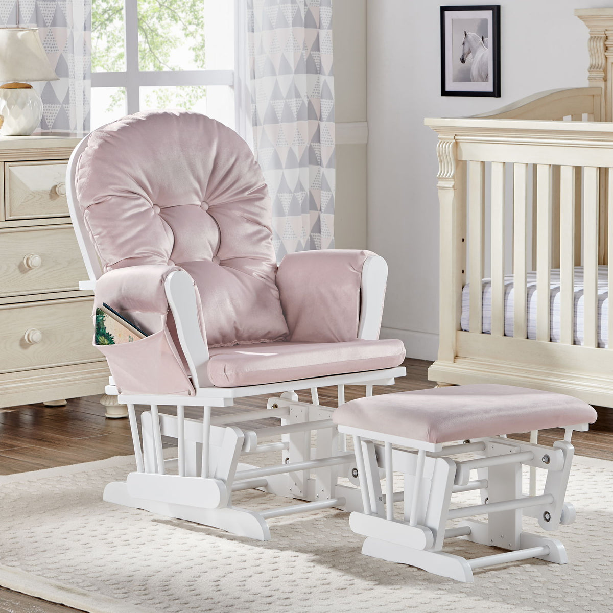 Mason - Glider And Ottoman White Wood