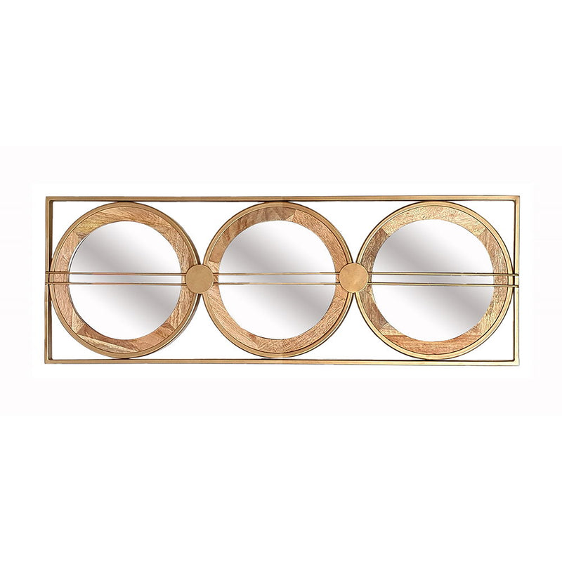 3 Mirror Piece Wall Mirror InRectangular Frame, Home Wall Decor For Bedroom Living Room - Brown