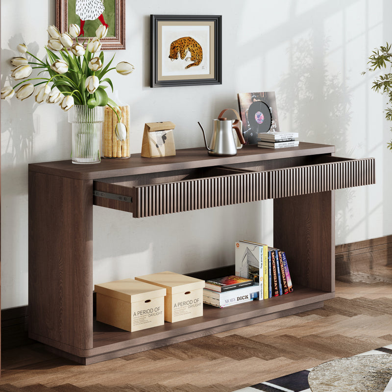 Console Table 2-Drawer Fluted Walnut 60-inch