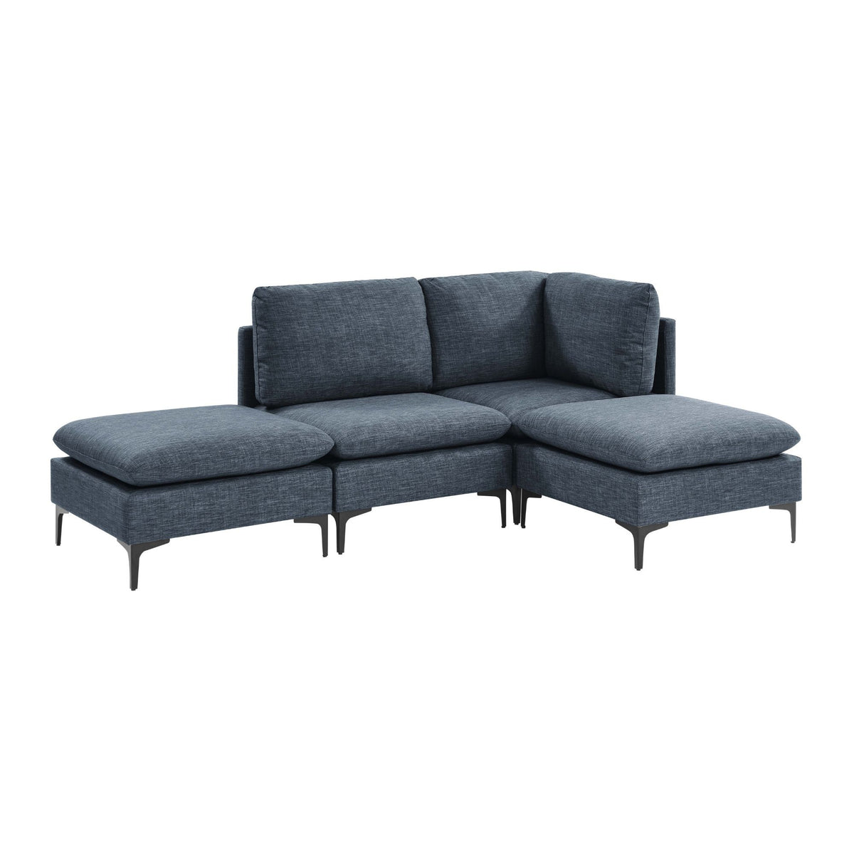 Dark gray modular sectional sofa with tall legs, wide corner chaise and back pillows