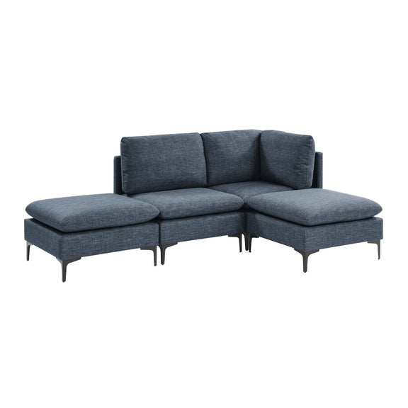 Dark gray modular sectional sofa with tall legs, wide corner chaise and back pillows