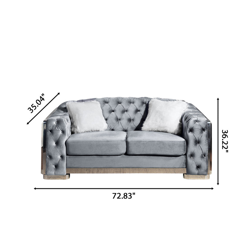 2 Seater Loveseat Sofa With Button Tufted Diamond Grid & 2 Pillows For Living Room