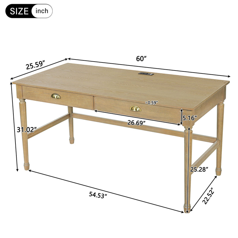 Light brown writing desk size diagram with labeled dimensions in inches