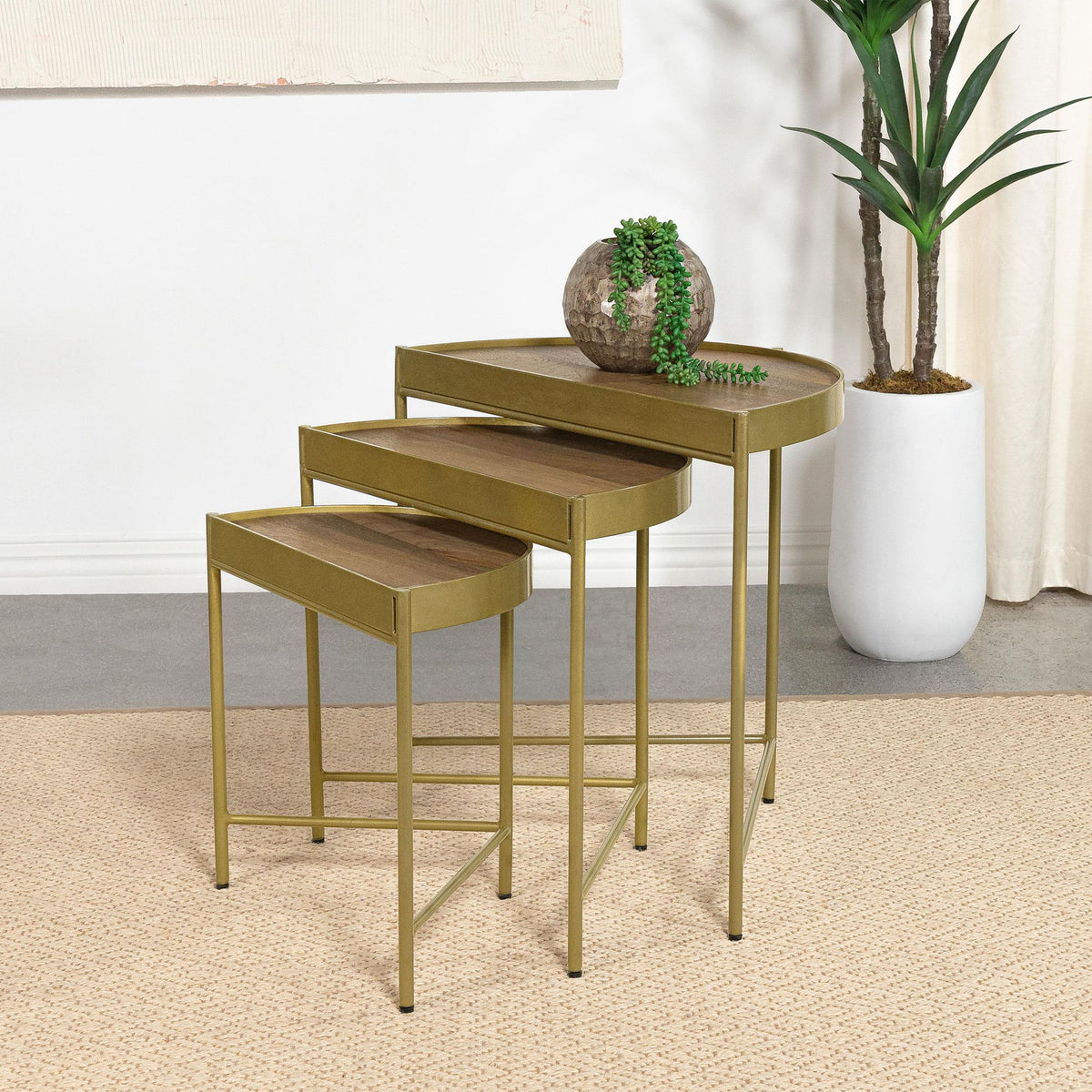Tristen 3-Piece Demilune Nesting Table Brown and Gold