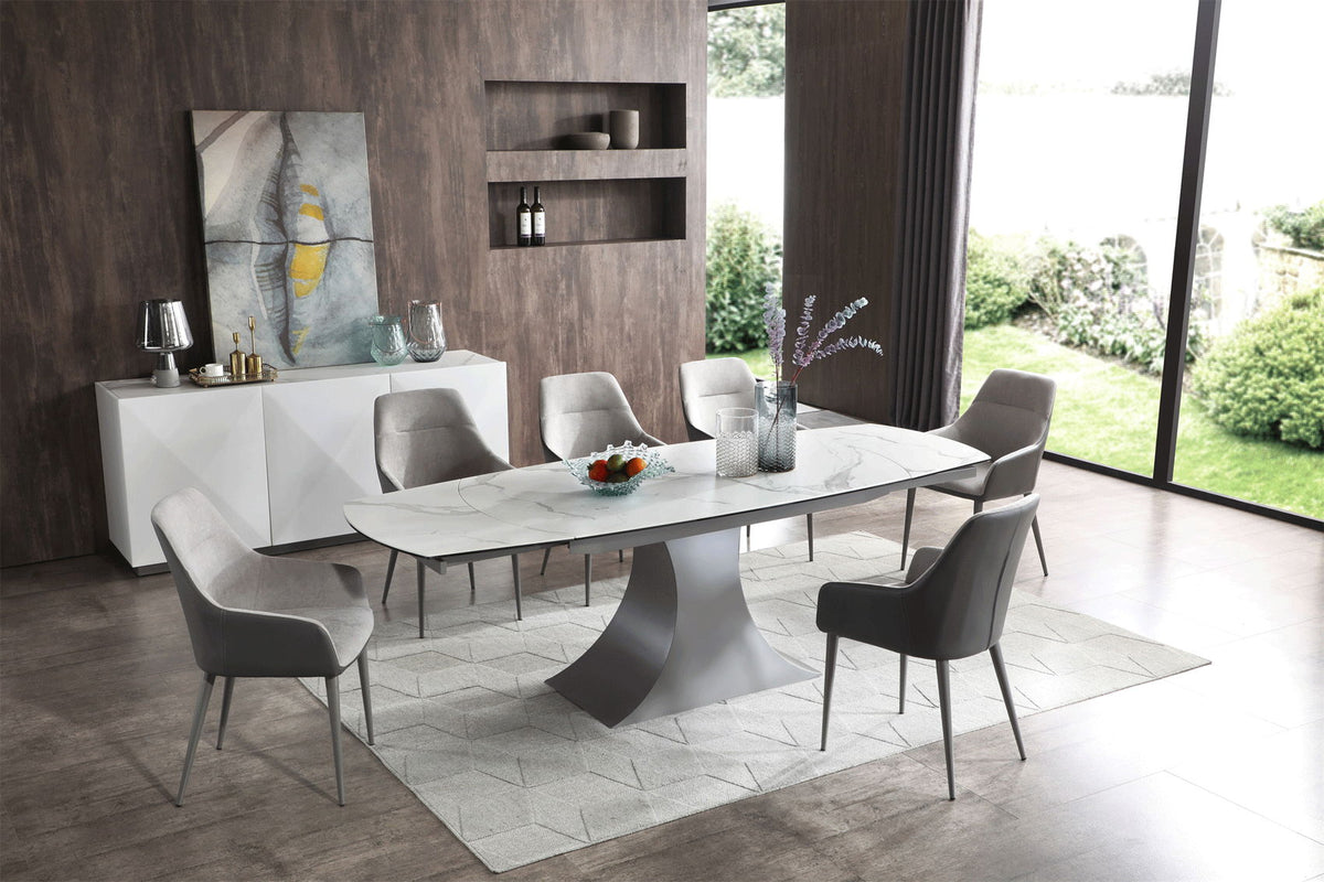 9035 - Marble Dining Table - White / Dark Gray