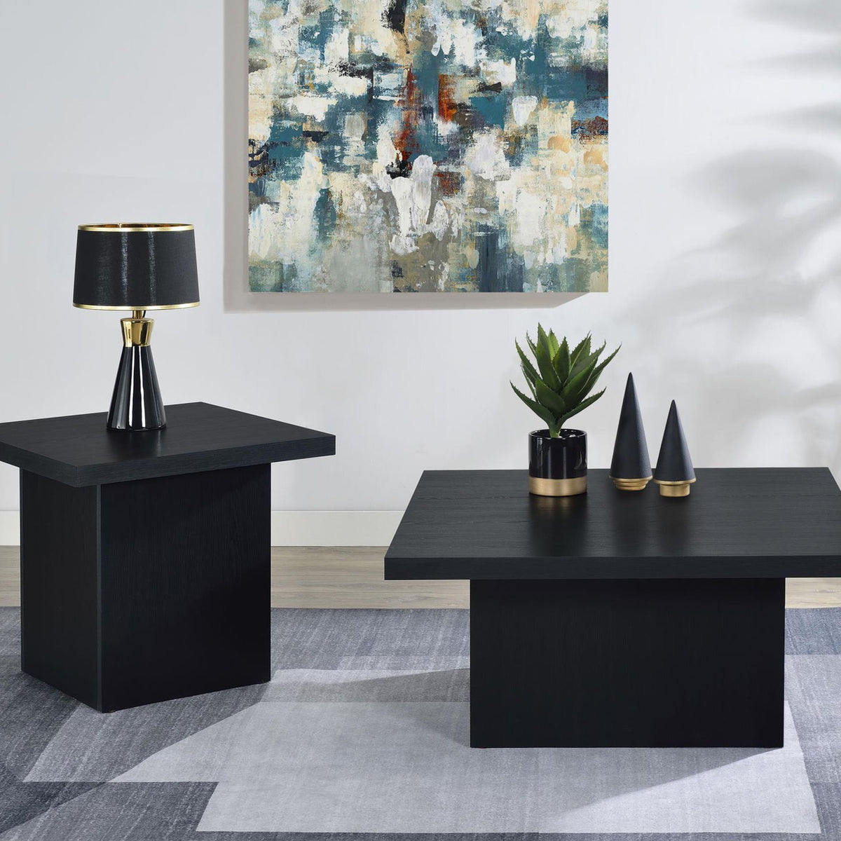 Devar 2-piece Square Cocktail Coffee End Table Set Black