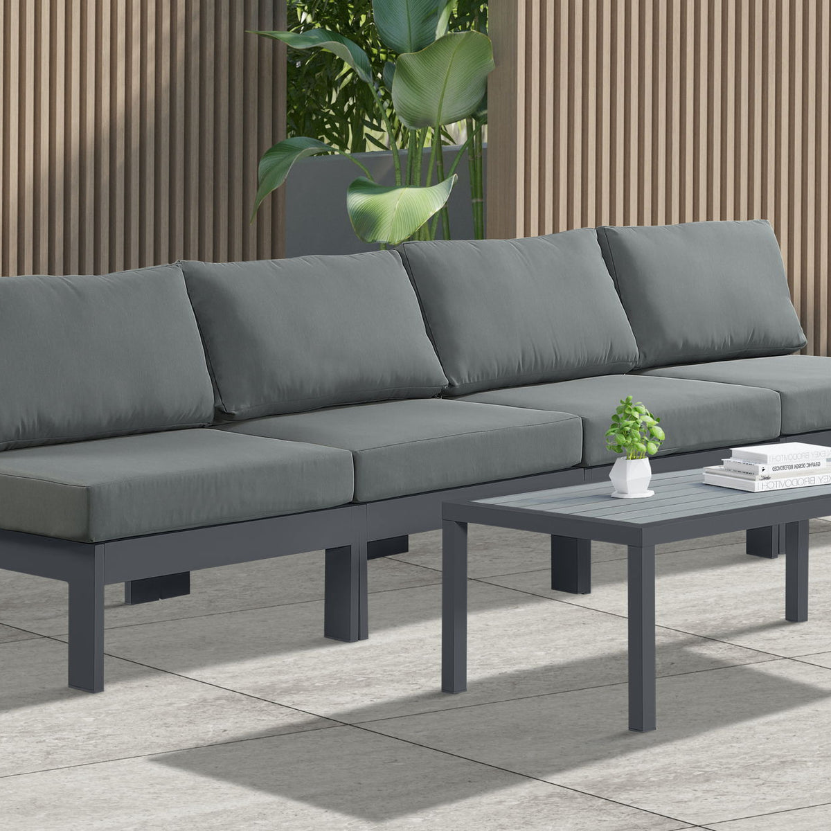 Nizuc - Outdoor Patio 4 Seat Armless Modular Sofa With Gray Frame