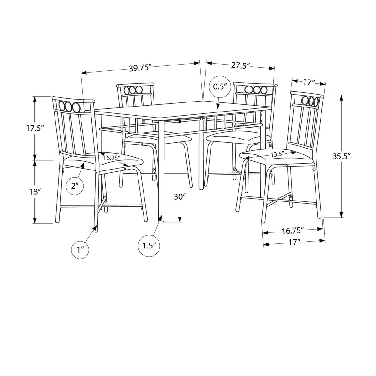 5 Pieces Dining Table Set, Small, Rectangular