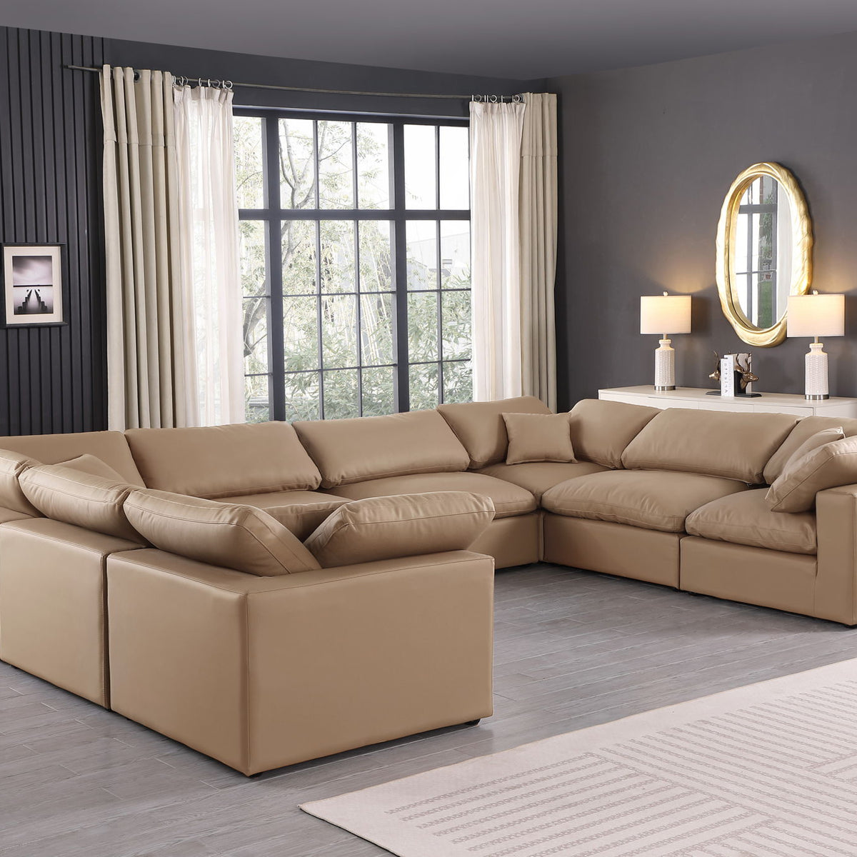 Comfy - 8 Piece Faux Leather Modular Sectional - Tan