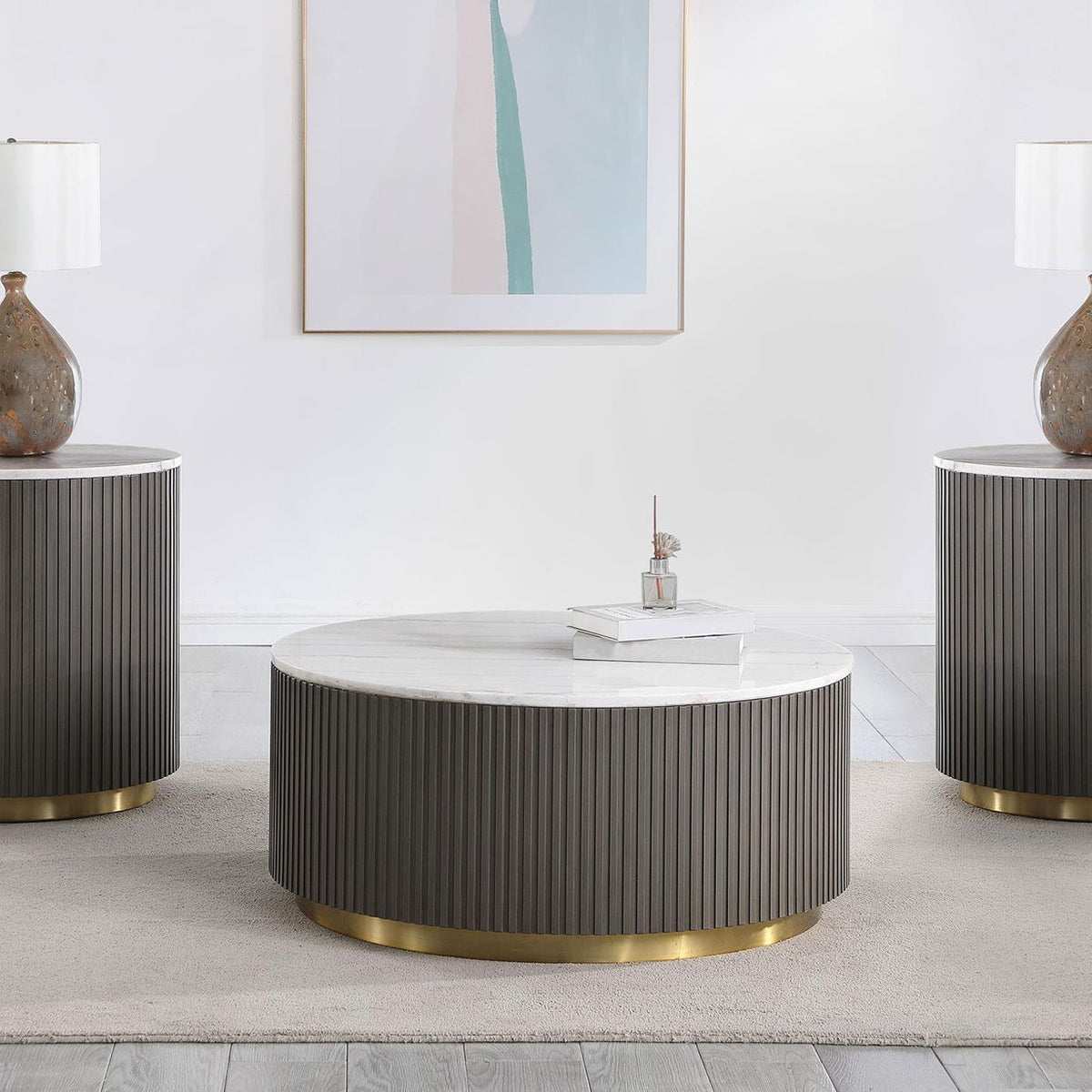 Jason 3-piece Round Marble Coffee and End Table Set White