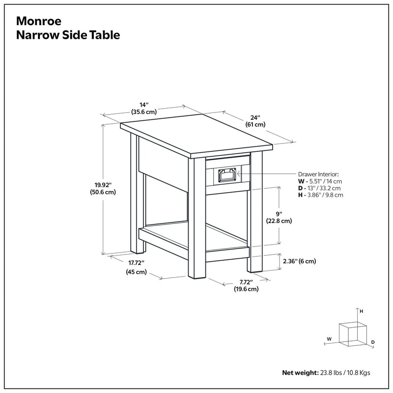 Monroe narrow side table dimensions diagram with measurements
