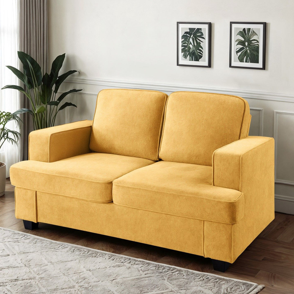 Modern Loveseat, Comfortable 2 Seater Couch With Deep Seating, Loose Back Cushions, Wide Arms