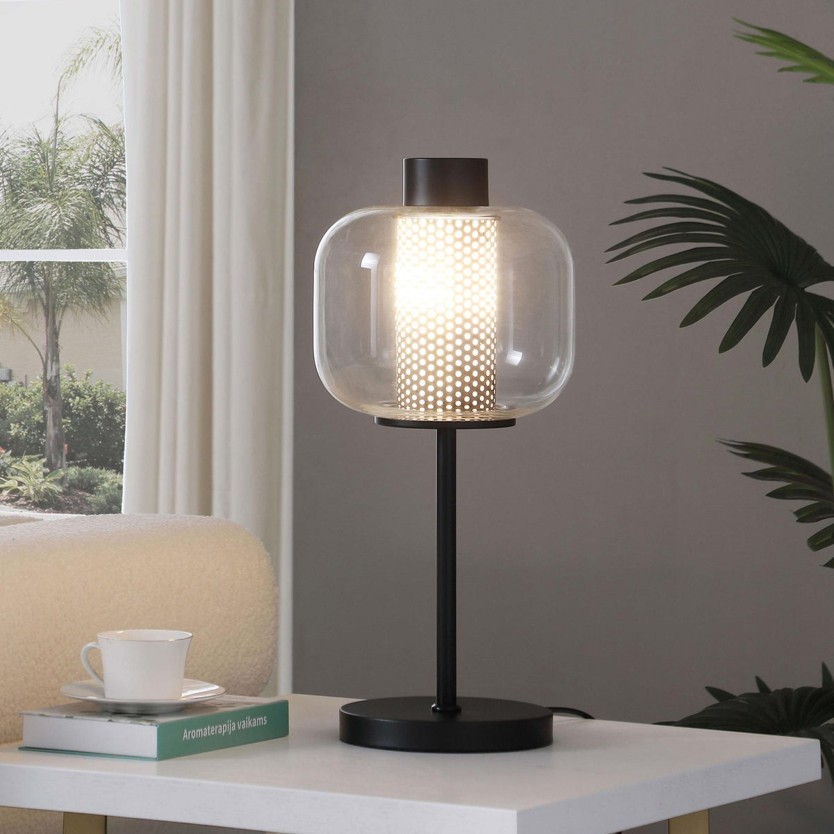 Ingrid 22-inch Glass Shade Bedside Table Lamp Black