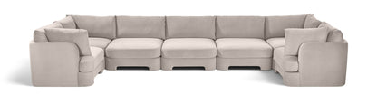 Light gray velvet U-shaped sectional sofa, 7-piece set with ottoman blocks