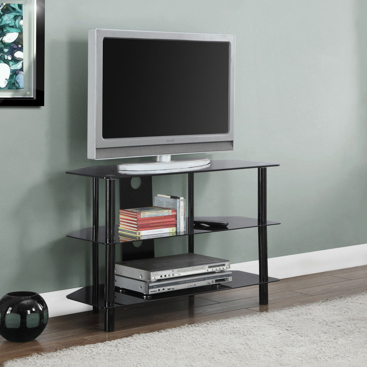 TV Stand, 36 Inch, Console, Media Entertainment Center, Storage Shelves, Contemporary & Modern - Black