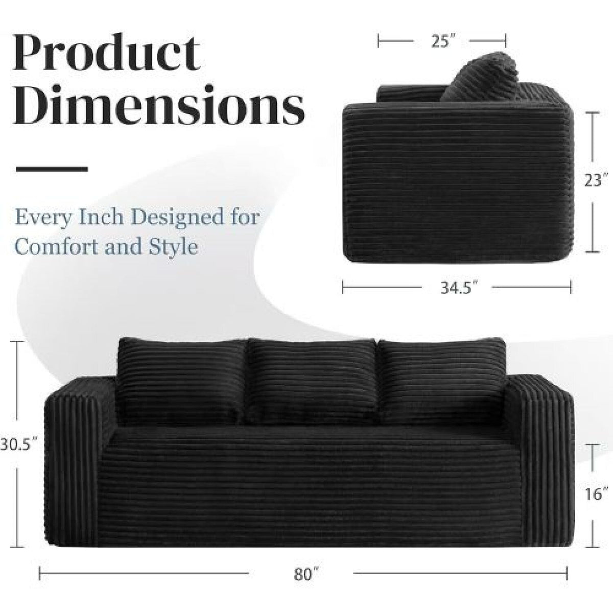 Cloud Loveseat Sofa Couch, Compressed - Black