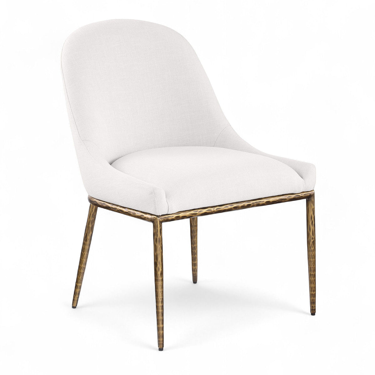 Ferro - Linen Textured Performance Fabric Upholstered Dining Side Chair - Cream / Brushed Gold