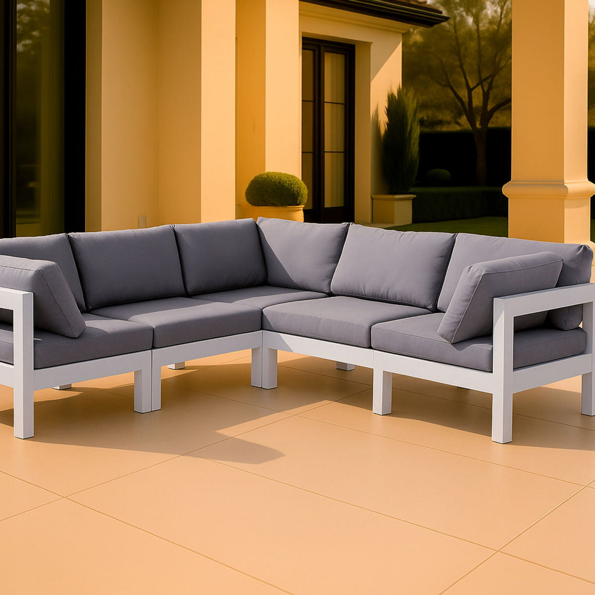 Nizuc - Outdoor Patio 5 Piece Modular Sectional With White Frame