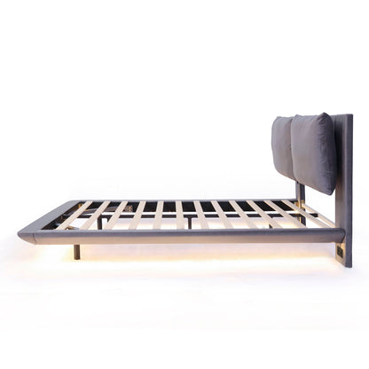 Upholstered Platform Bed With Sensor Light And 2 Large Backrests, With 2 Sets Of USB Port And Socket On Each Rear Bed Leg