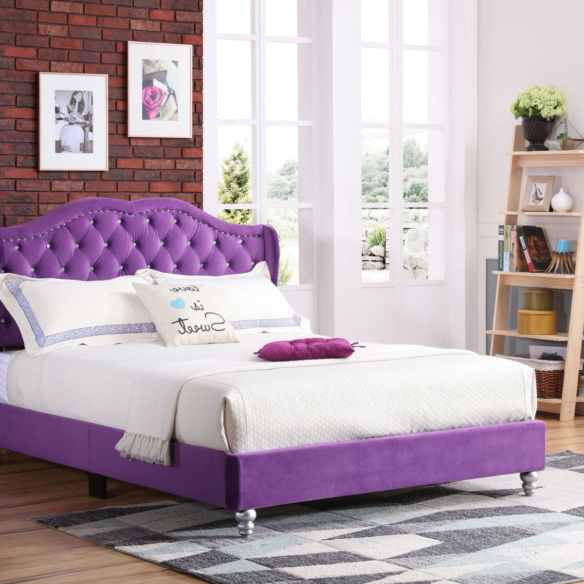 Upholstered Velvet Bed Transitional