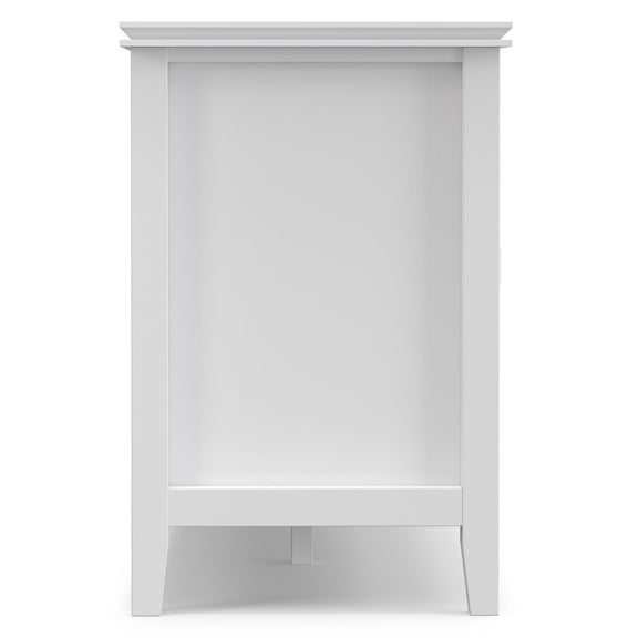 White TV media stand side panel with decorative molding and lower support trim