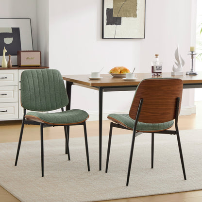 Dining Chairs Set of 2 Mid Century Modern Retro Linen Chair with Walnut Bentwood Back Upholstered Seat Metal Legs Adjustable Foot for Kitchen Dining Room Chairs(Olive Green Linen),SW1849GR