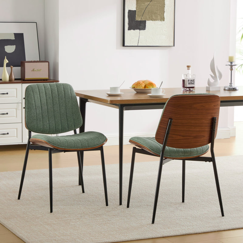 Dining Chairs Set of 2 Mid Century Modern Retro Linen Chair with Walnut Bentwood Back Upholstered Seat Metal Legs Adjustable Foot for Kitchen Dining Room Chairs(Olive Green Linen),SW1849GR