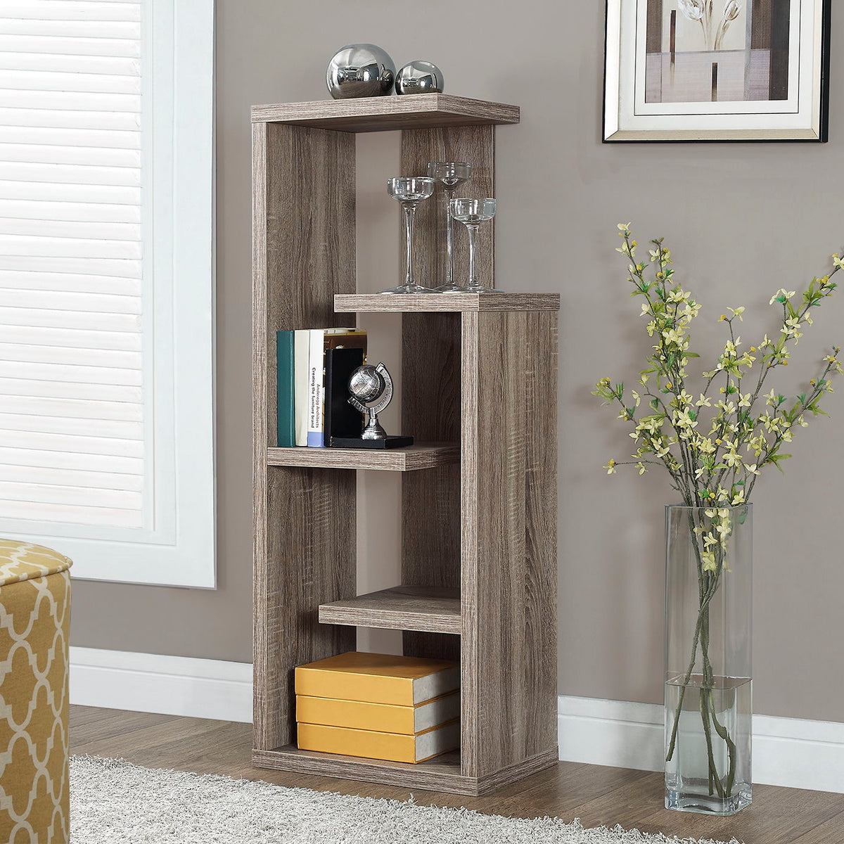 Bookshelf, Bookcase, Etagere, 4 Tier, For Office, Contemporary & Modern - Taupe