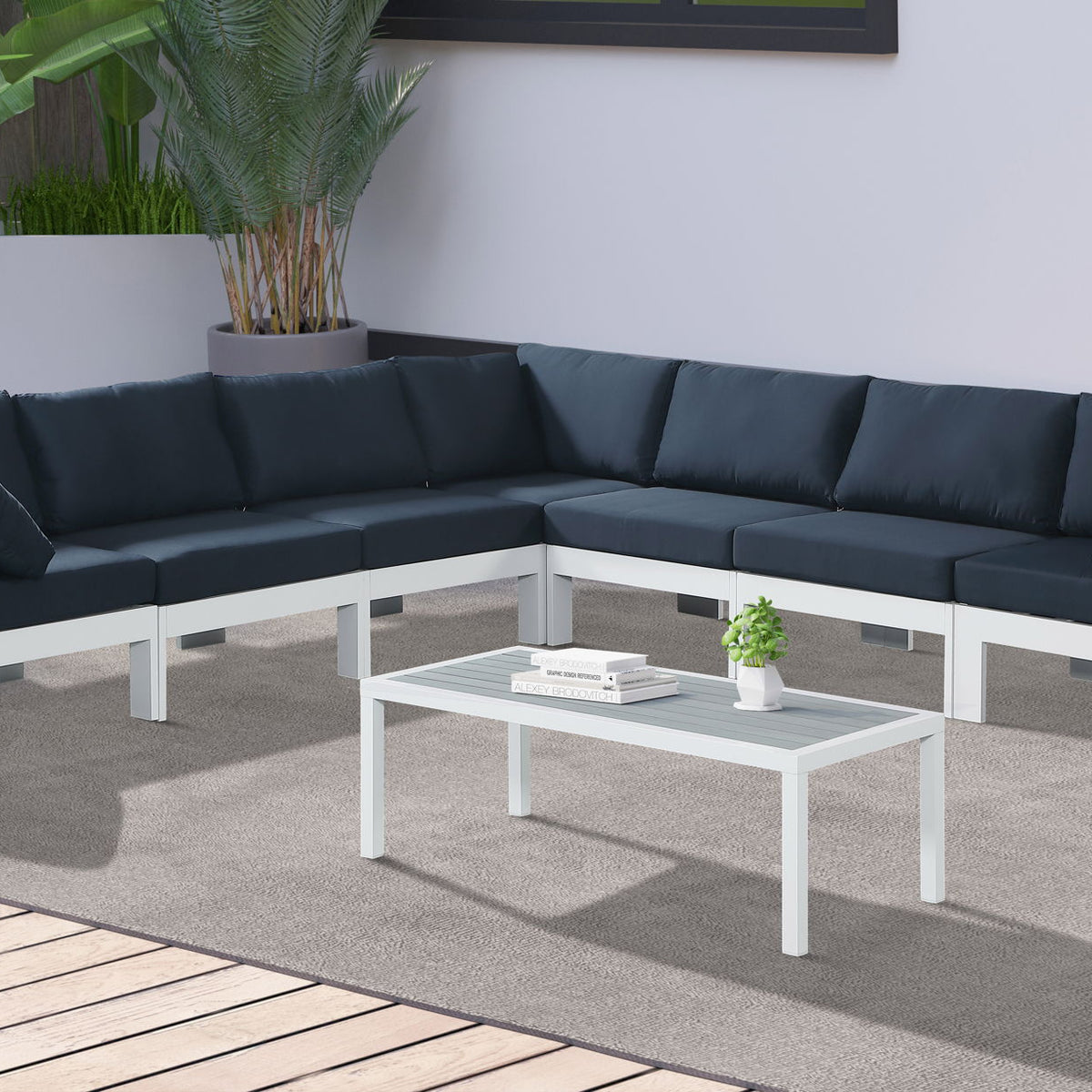 Nizuc - Outdoor Patio 7 Piece Modular Sectional With White Frame