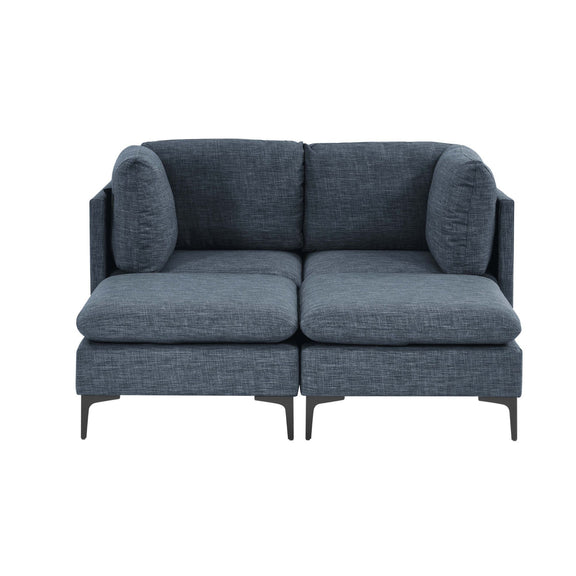 Dark gray upholstered modular sectional with rounded armrests and tall legs