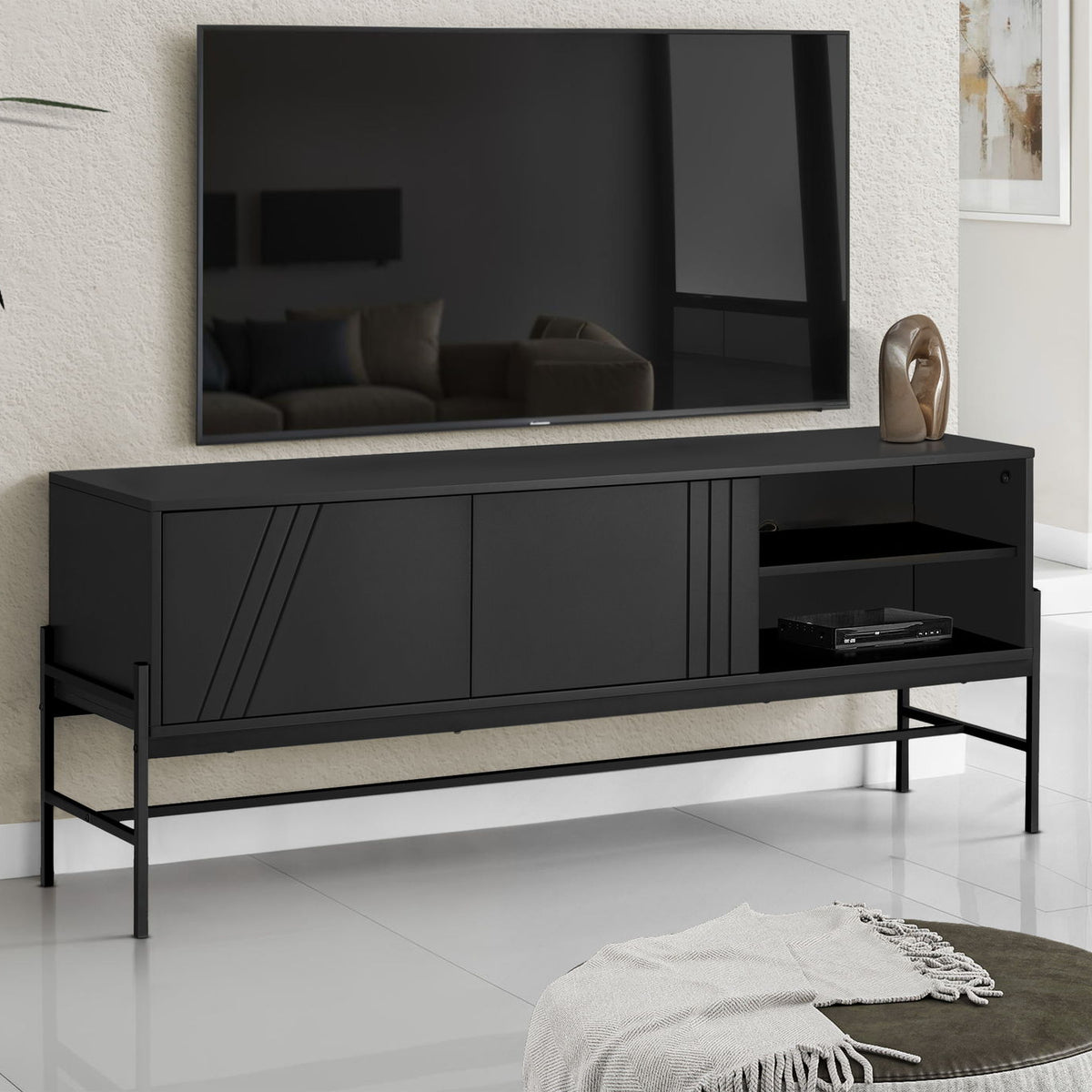 TV Stand, Modern Design Console, Media Entertainment Center, Storage Cabinet, Contemporary & Modern - Black