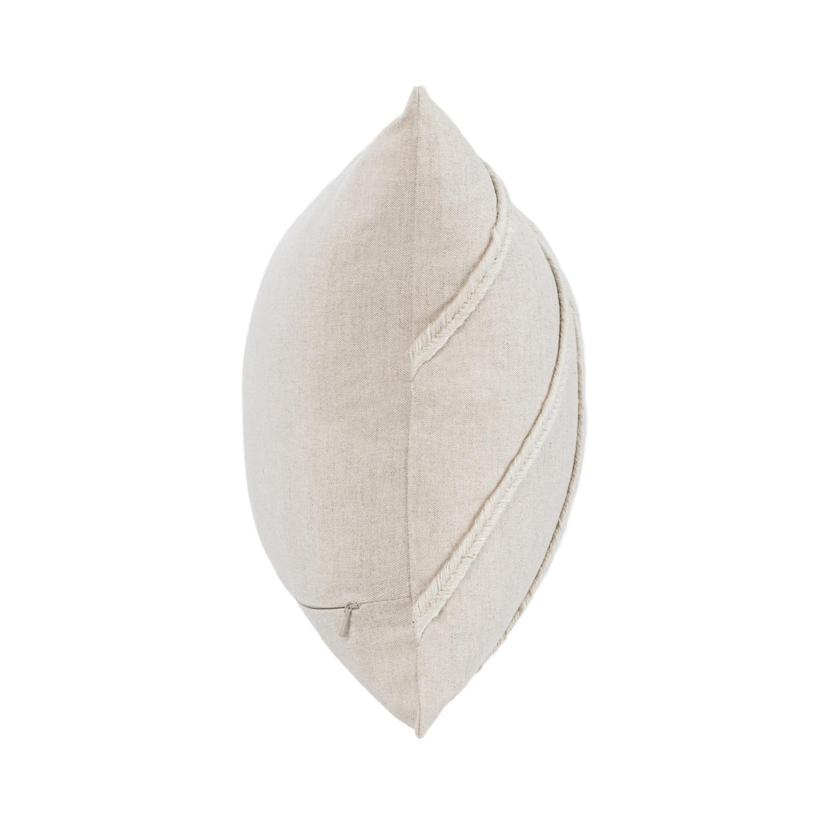 Langdon pillow corner view in natural fabric with contrast stitched edge seam
