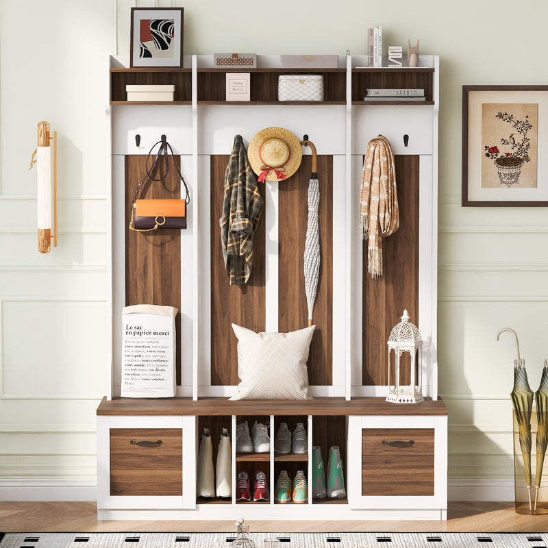 Hall Tree with Bench Open Shelving White 58.8-inch