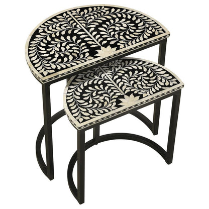 Zakiya - 2 Piece Demilune Nesting Table Set - Black And White