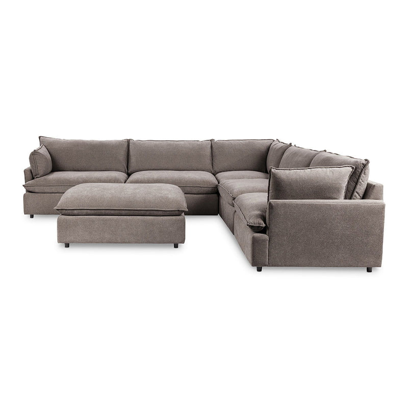 Gray U-shaped modular sectional with two ottomans and wide chaise end