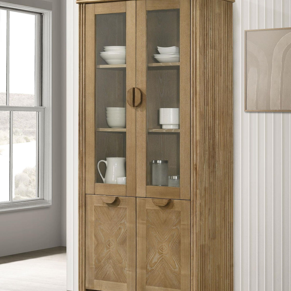 Adina 77-inch Tall Display Cabinet Distressed Light Brown