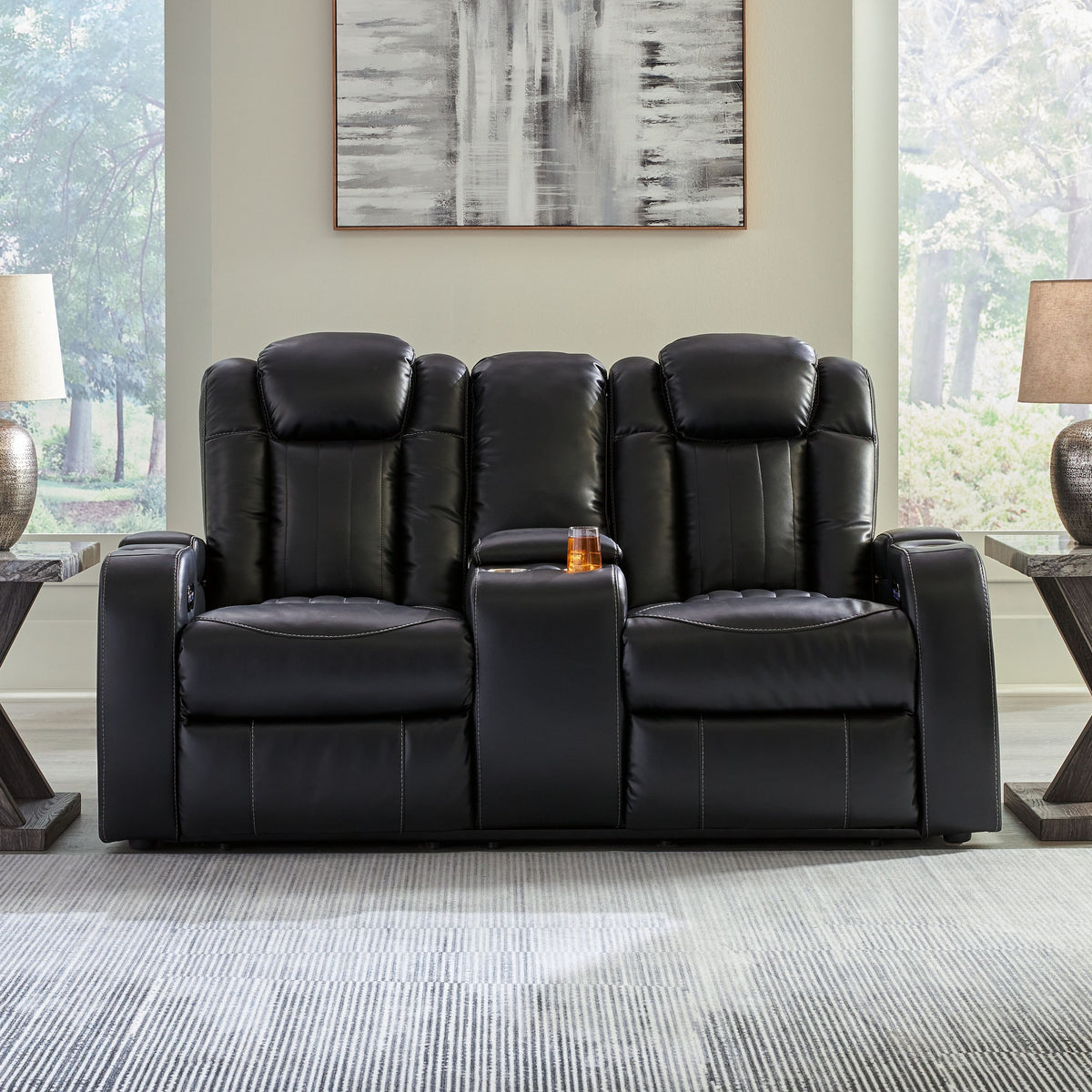 Caveman Den - Power Reclining Loveseat with Console/ Adj Hdrst - Midnight