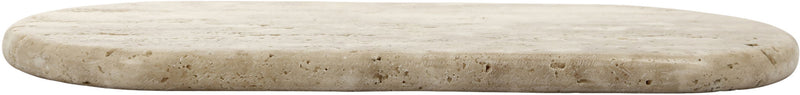 Beige travertine tray with rounded rim and subtle speckled veining