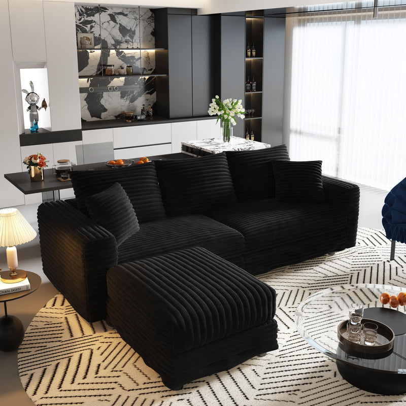 Deep Seat Convertible Sofa With Soft Pillows And Ottomans