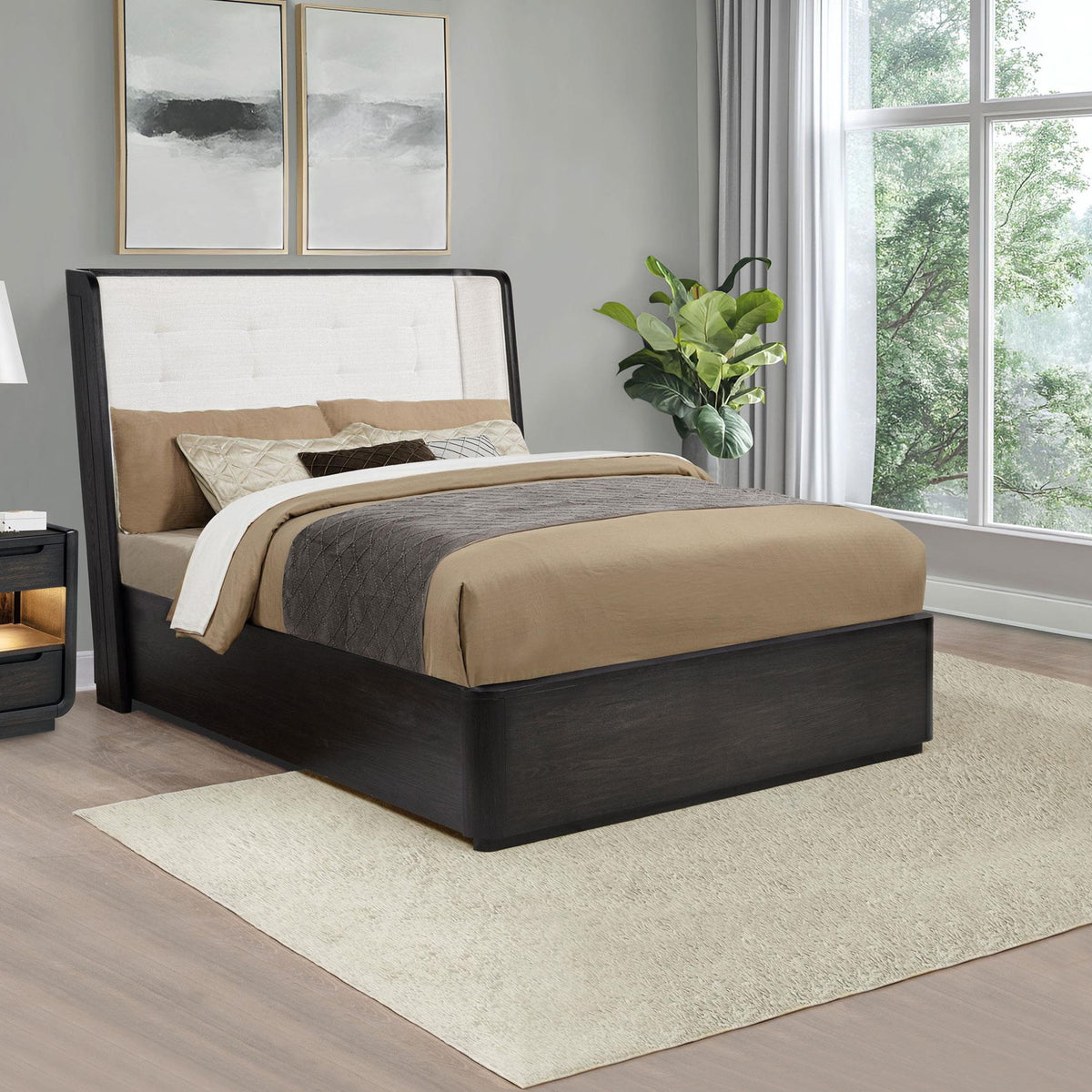 Leandro 55-inch Queen Wingback Bed Burnished Black