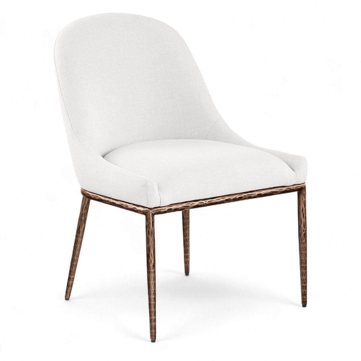 Ferro - Linen Textured Performance Fabric Upholstered Dining Side Chair - Cream / Brushed Bronze