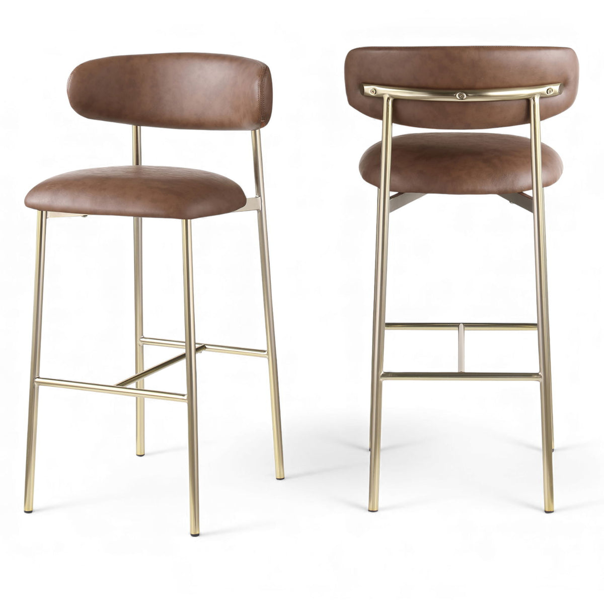 Lupita - Vegan Leather Upholstered Bar Stool With Brushed Gold Frame (Set of 2)